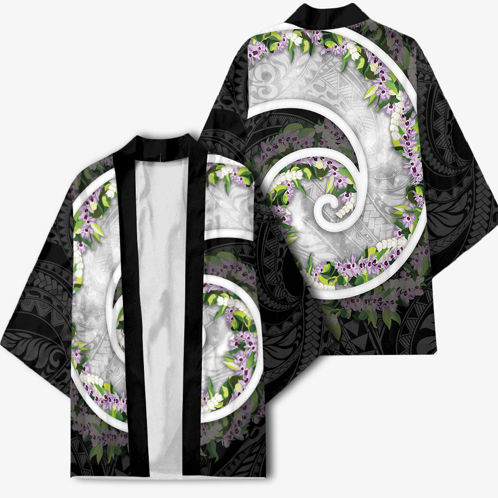 Piko Hawaii Kimono Polynesian Pattern With Maile Pikake Honohono Lei