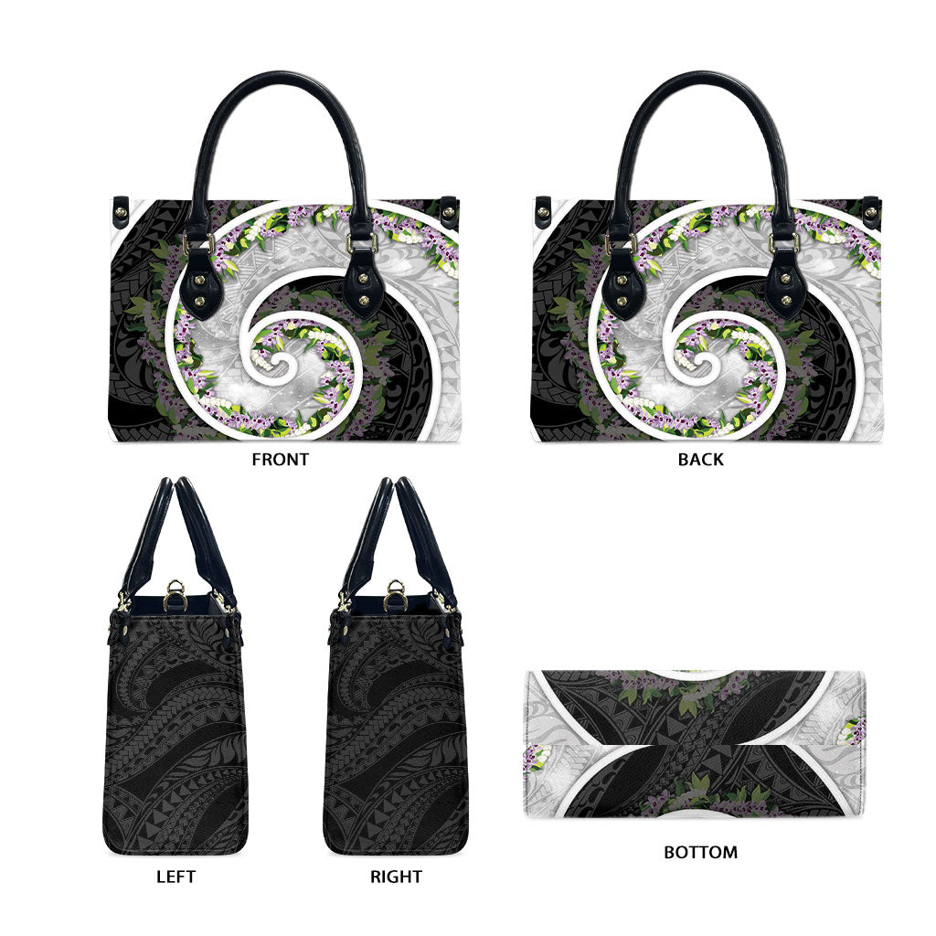 Piko Hawaii Leather Bag Polynesian Pattern With Maile Pikake Honohono Lei