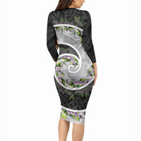 Piko Hawaii Long Sleeve Bodycon Dress Polynesian Pattern With Maile Pikake Honohono Lei LT05 - Polynesian Pride