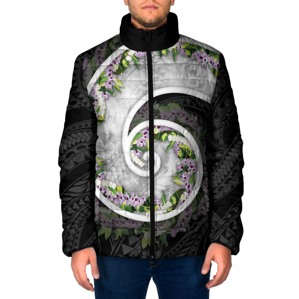 Piko Hawaii Padded Jacket Polynesian Pattern With Maile Pikake Honohono Lei LT05 Men Black - Polynesian Pride