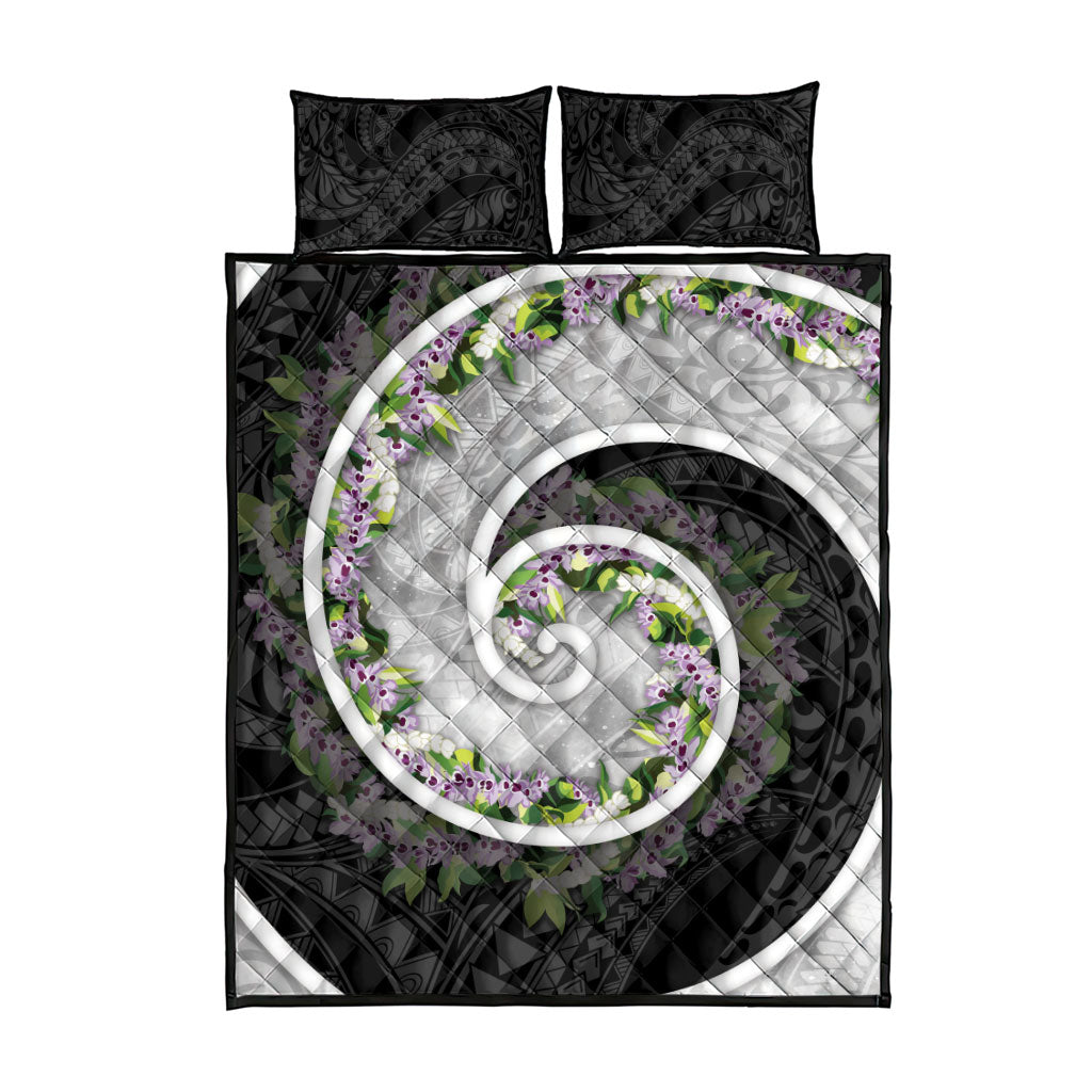 Piko Hawaii Quilt Bed Set Polynesian Pattern With Maile Pikake Honohono Lei