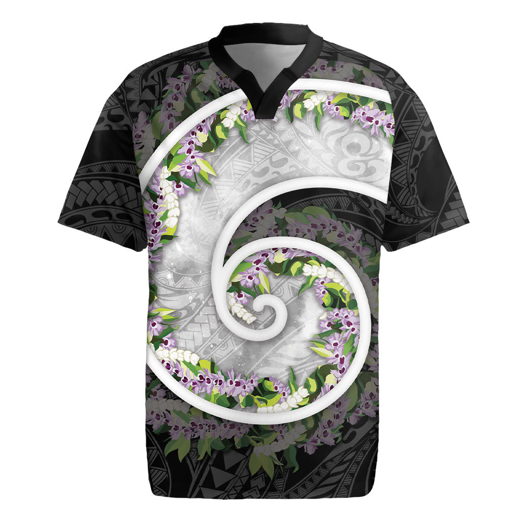 Piko Hawaii Rugby Jersey Polynesian Pattern With Maile Pikake Honohono Lei