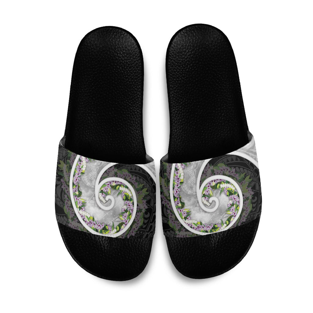 Piko Hawaii Slide Sandals Polynesian Pattern With Maile Pikake Honohono Lei