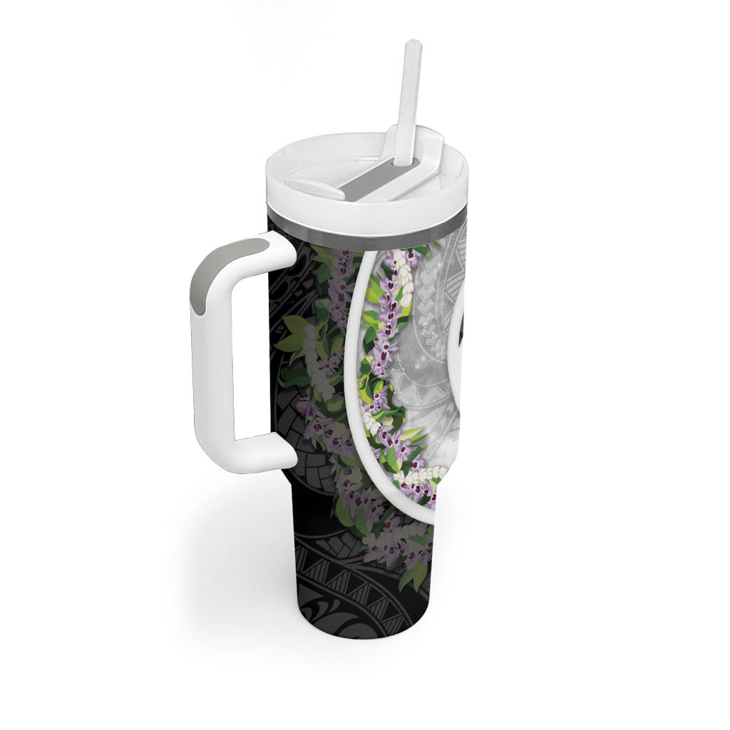 Piko Hawaii Tumbler With Handle Polynesian Pattern With Maile Pikake Honohono Lei