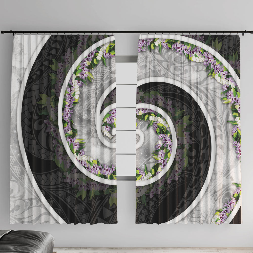 Piko Hawaii Window Curtain Polynesian Pattern With Maile Pikake Honohono Lei