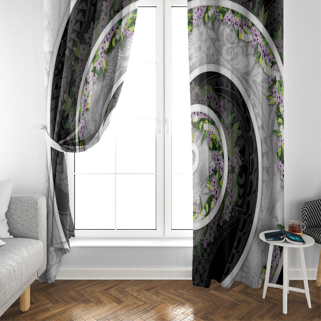 Piko Hawaii Window Curtain Polynesian Pattern With Maile Pikake Honohono Lei