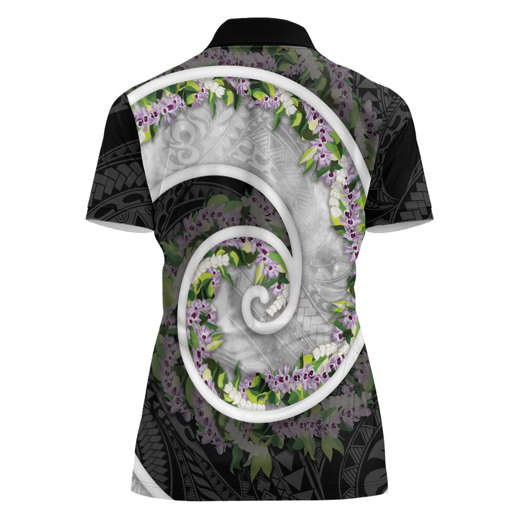 Piko Hawaii Women Polo Shirt Polynesian Pattern With Maile Pikake Honohono Lei
