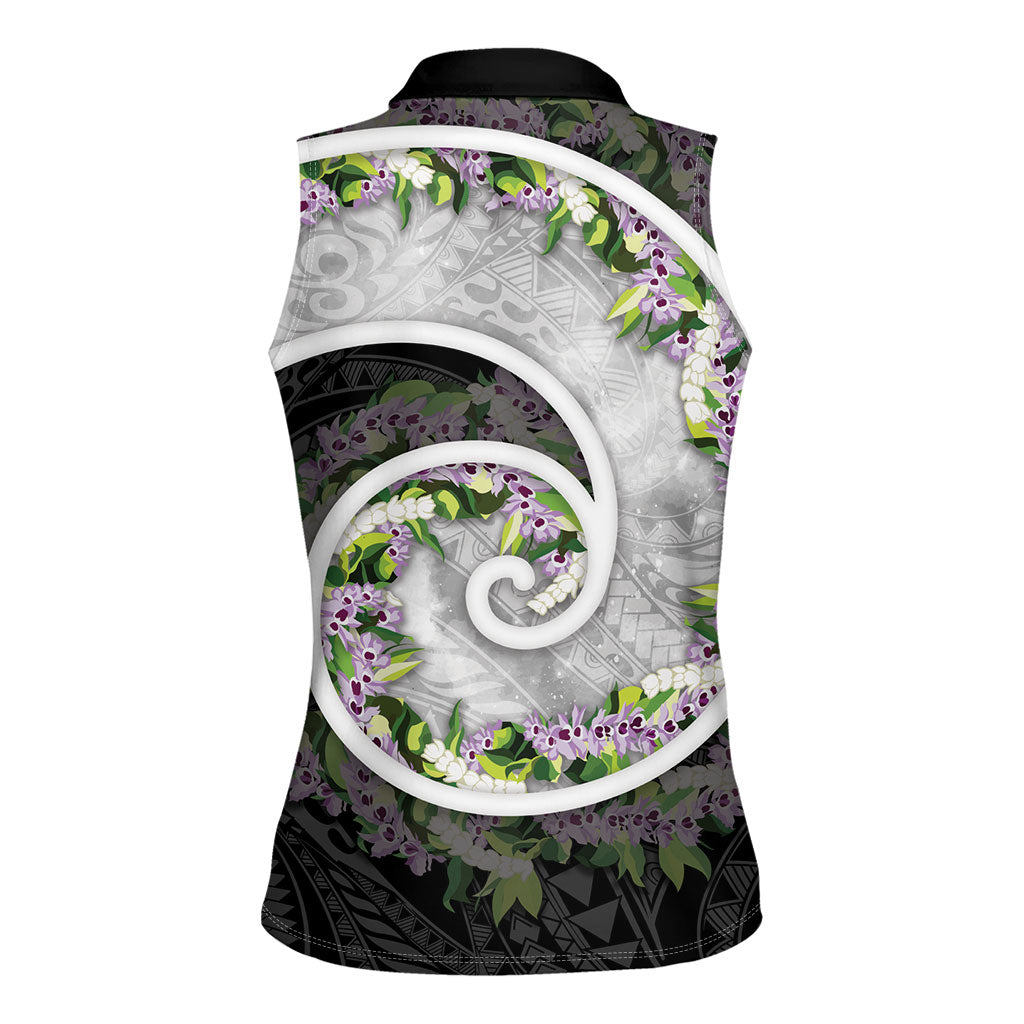 Piko Hawaii Women Sleeveless Polo Shirt Polynesian Pattern With Maile Pikake Honohono Lei