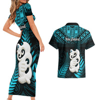 New Zealand Couples Matching Short Sleeve Bodycon Dress and Hawaiian Shirt Manaia Maori Pattern With Turquoise Fern LT05 - Polynesian Pride