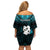 New Zealand Off Shoulder Short Dress Manaia Maori Pattern With Turquoise Fern LT05 - Polynesian Pride