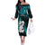 New Zealand Off The Shoulder Long Sleeve Dress Manaia Maori Pattern With Turquoise Fern LT05 Women Turquoise - Polynesian Pride