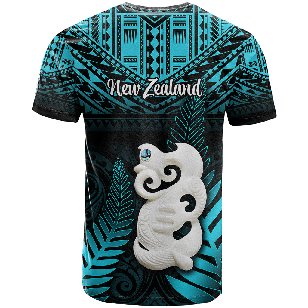 New Zealand T Shirt Manaia Maori Pattern With Turquoise Fern LT05 - Polynesian Pride