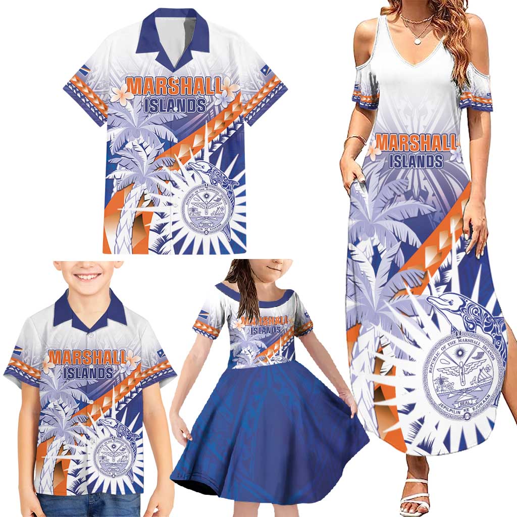 Personalised Marshall Islands Manit Day Family Matching Summer Maxi Dress and Hawaiian Shirt Polynesian Tribal Tattoo Tropical Style