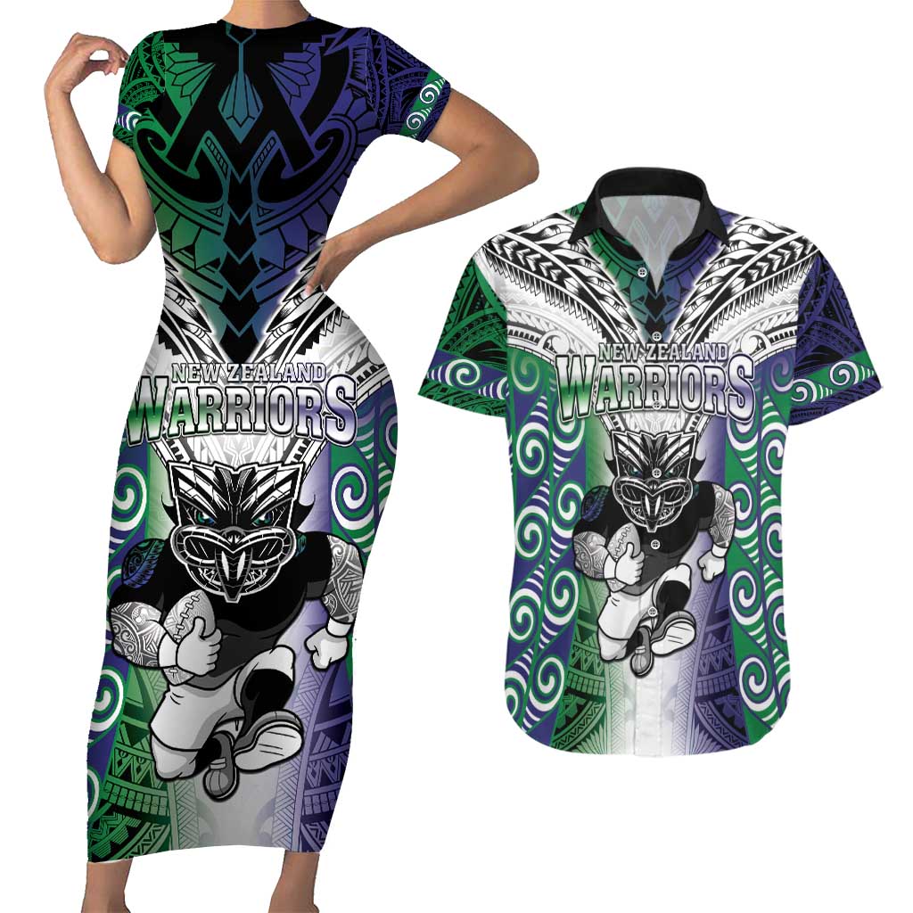 Custom New Zealand Warrior Couples Matching Short Sleeve Bodycon Dress and Hawaiian Shirt Maori Tribal Pattern