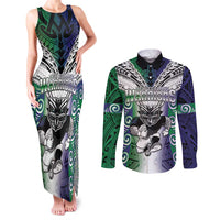 Custom New Zealand Warrior Couples Matching Tank Maxi Dress and Long Sleeve Button Shirt Maori Tribal Pattern