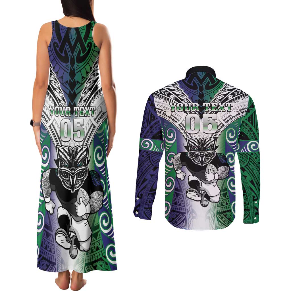 Custom New Zealand Warrior Couples Matching Tank Maxi Dress and Long Sleeve Button Shirt Maori Tribal Pattern