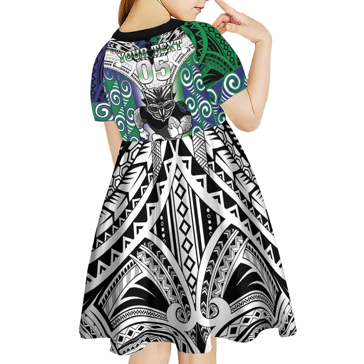 Custom New Zealand Warrior Kid Short Sleeve Dress Maori Tribal Pattern