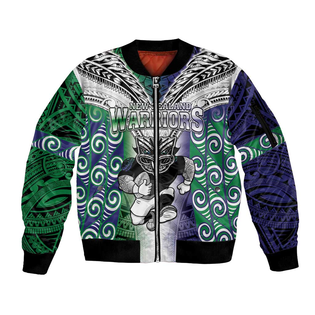 Custom New Zealand Warrior Sleeve Zip Bomber Jacket Maori Tribal Pattern