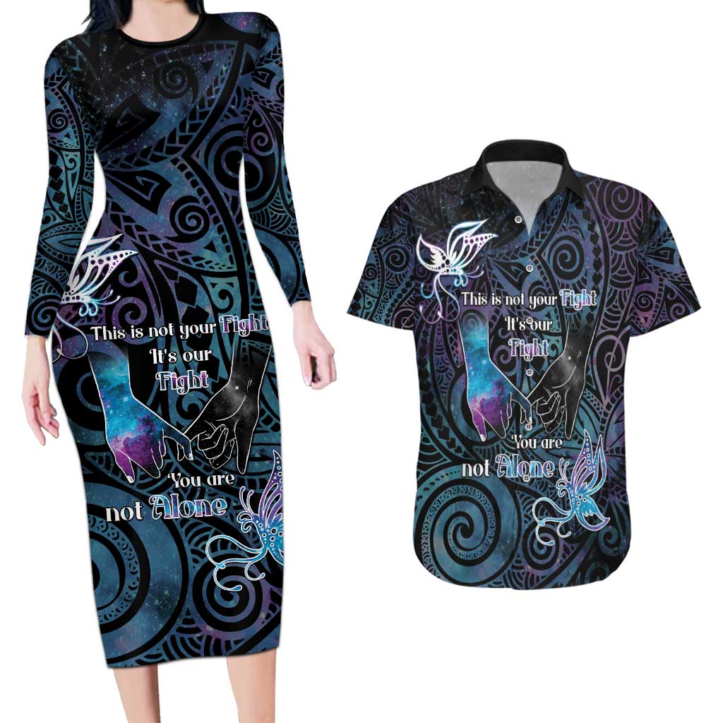 Suicide Awareness Couples Matching Long Sleeve Bodycon Dress and Hawaiian Shirt You Are Not Alone - Polynesian Pride