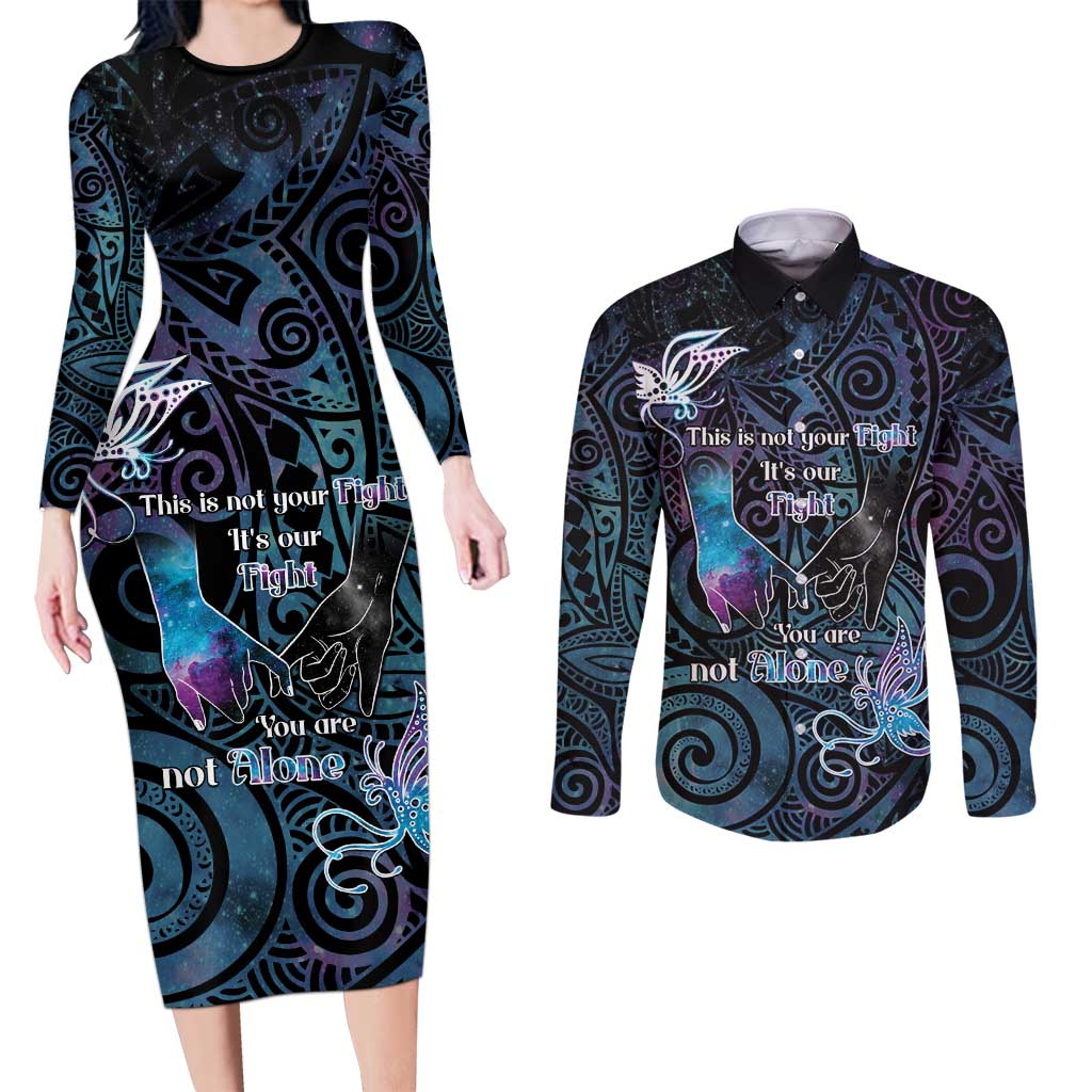 Suicide Awareness Couples Matching Long Sleeve Bodycon Dress and Long Sleeve Button Shirt You Are Not Alone - Polynesian Pride