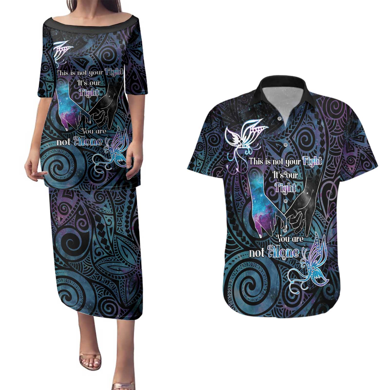 Suicide Awareness Couples Matching Puletasi and Hawaiian Shirt You Are Not Alone - Polynesian Pride