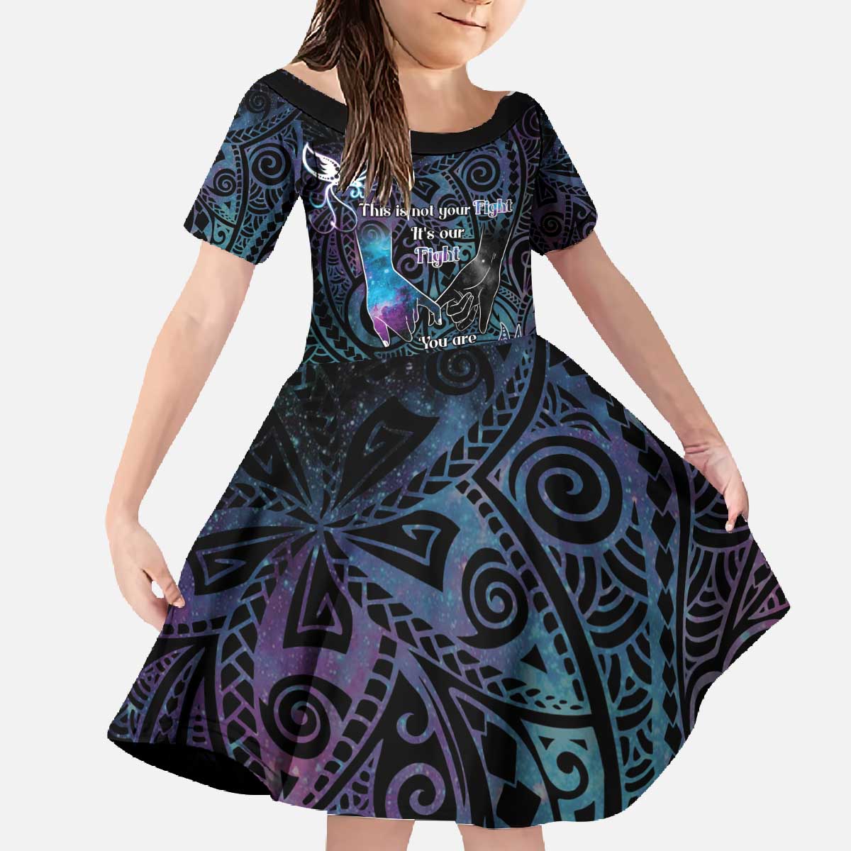Suicide Awareness Family Matching Off The Shoulder Long Sleeve Dress and Hawaiian Shirt You Are Not Alone - Polynesian Pride