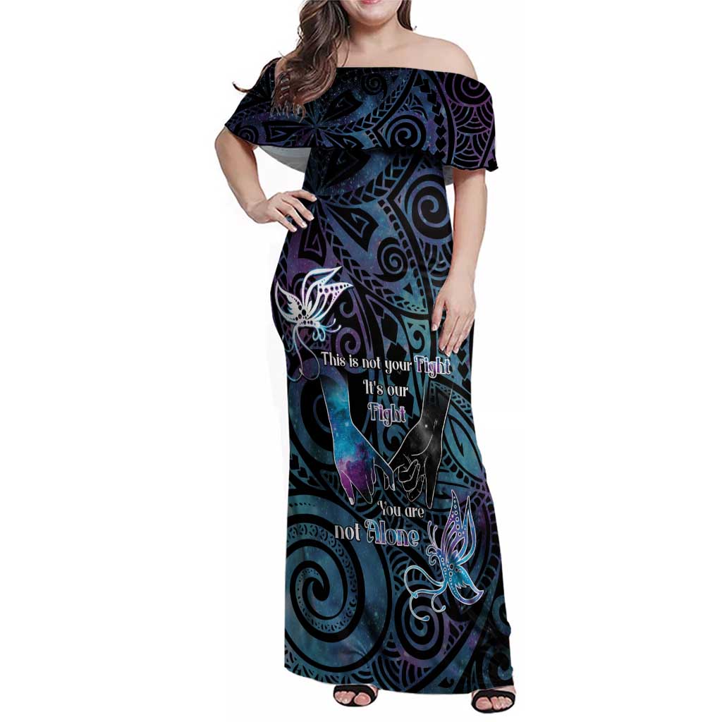 Suicide Awareness Family Matching Off Shoulder Maxi Dress and Hawaiian Shirt You Are Not Alone - Polynesian Pride