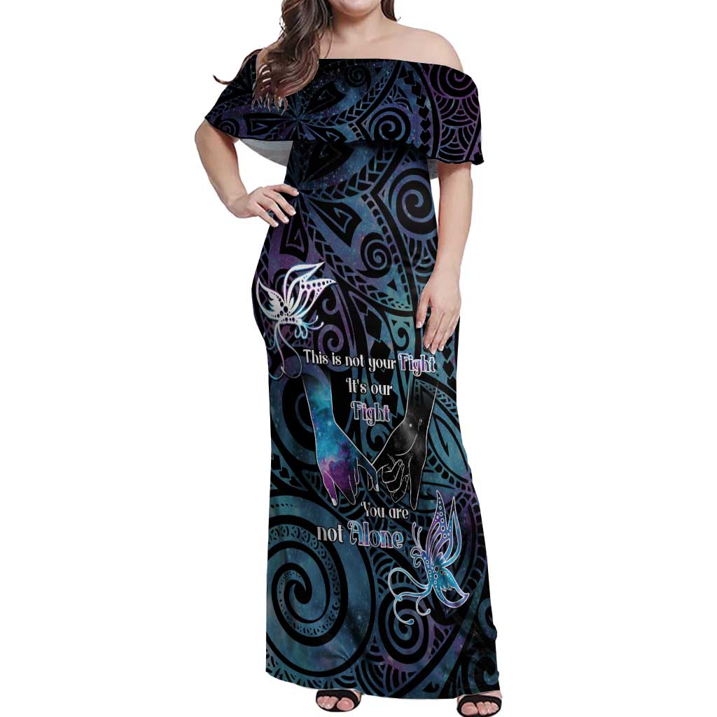 Suicide Awareness Off Shoulder Maxi Dress You Are Not Alone - Polynesian Pride