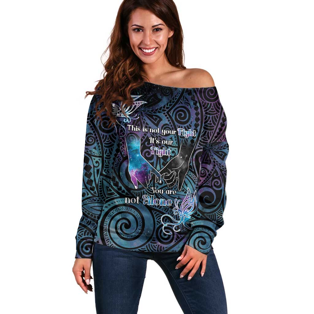 Suicide Awareness Off Shoulder Sweater You Are Not Alone - Polynesian Pride