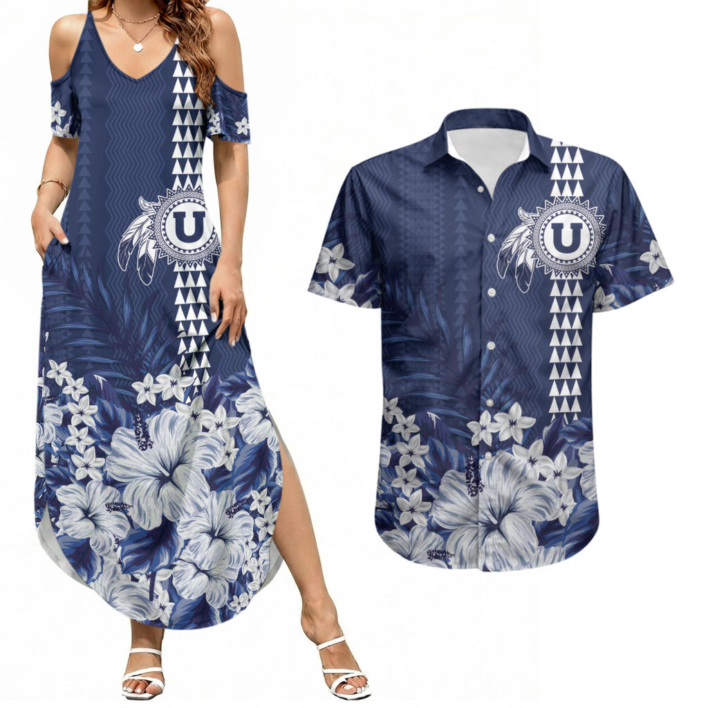 Personalized Utah State Couples Matching Summer Maxi Dress and Hawaiian Shirt Polynesian Style LT05 Blue - Polynesian Pride