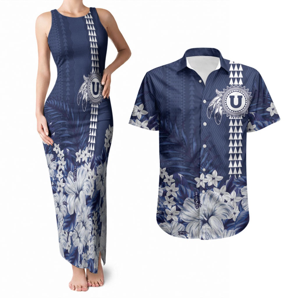 Personalized Utah State Couples Matching Tank Maxi Dress and Hawaiian Shirt Polynesian Style LT05 Blue - Polynesian Pride