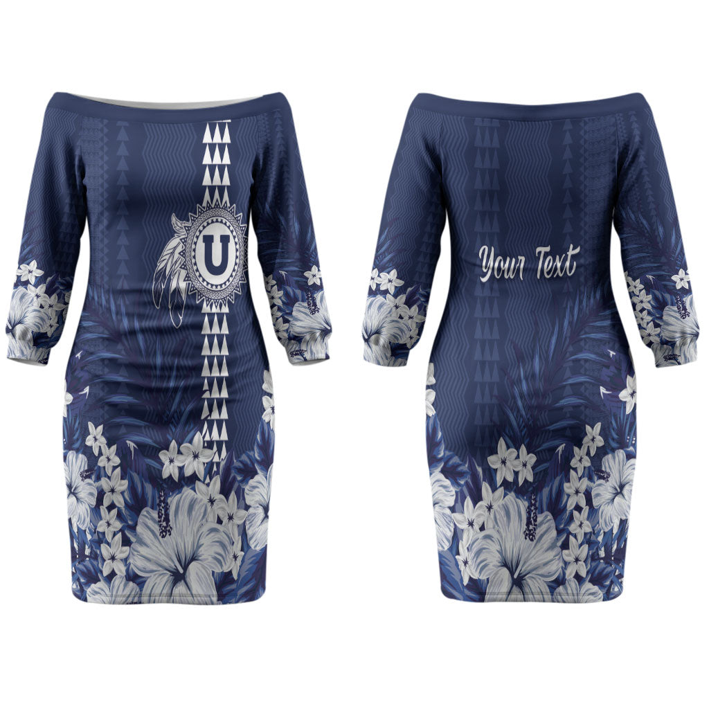Personalized Utah State Family Matching Off The Shoulder Long Sleeve Dress and Hawaiian Shirt Polynesian Style LT05 Mom's Dress Blue - Polynesian Pride