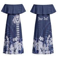 Personalized Utah State Family Matching Off Shoulder Maxi Dress and Hawaiian Shirt Polynesian Style LT05 Mom's Dress Blue - Polynesian Pride