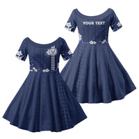 Personalized Utah State Family Matching Off Shoulder Maxi Dress and Hawaiian Shirt Polynesian Style LT05 Daughter's Dress Blue - Polynesian Pride