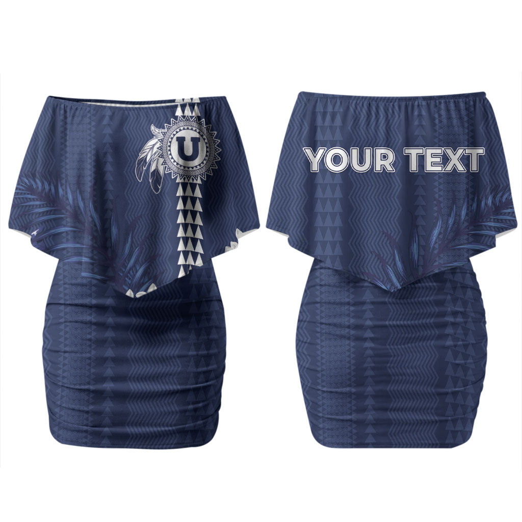 Personalized Utah State Family Matching Off Shoulder Short Dress and Hawaiian Shirt Polynesian Style LT05 Mom's Dress Blue - Polynesian Pride