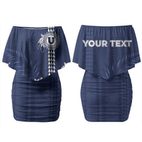 Personalized Utah State Family Matching Off Shoulder Short Dress and Hawaiian Shirt Polynesian Style LT05 Mom's Dress Blue - Polynesian Pride