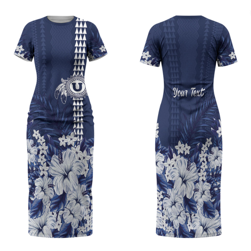 Personalized Utah State Family Matching Short Sleeve Bodycon Dress and Hawaiian Shirt Polynesian Style LT05 Mom's Dress Blue - Polynesian Pride