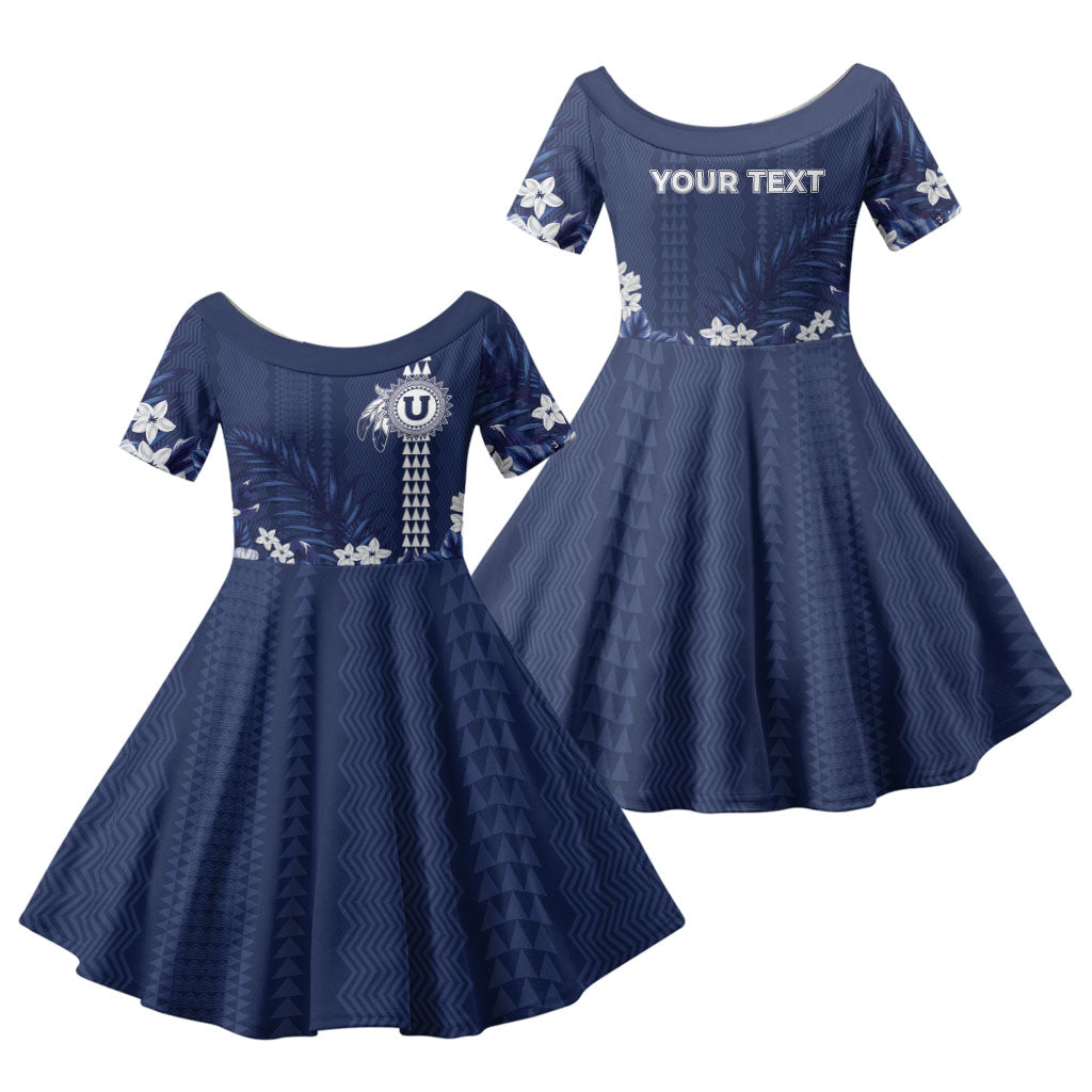 Personalized Utah State Family Matching Short Sleeve Bodycon Dress and Hawaiian Shirt Polynesian Style LT05 Daughter's Dress Blue - Polynesian Pride