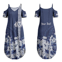Personalized Utah State Family Matching Summer Maxi Dress and Hawaiian Shirt Polynesian Style LT05 Mom's Dress Blue - Polynesian Pride