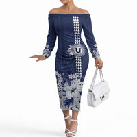 Personalized Utah State Off The Shoulder Long Sleeve Dress Polynesian Style LT05 Women Blue - Polynesian Pride