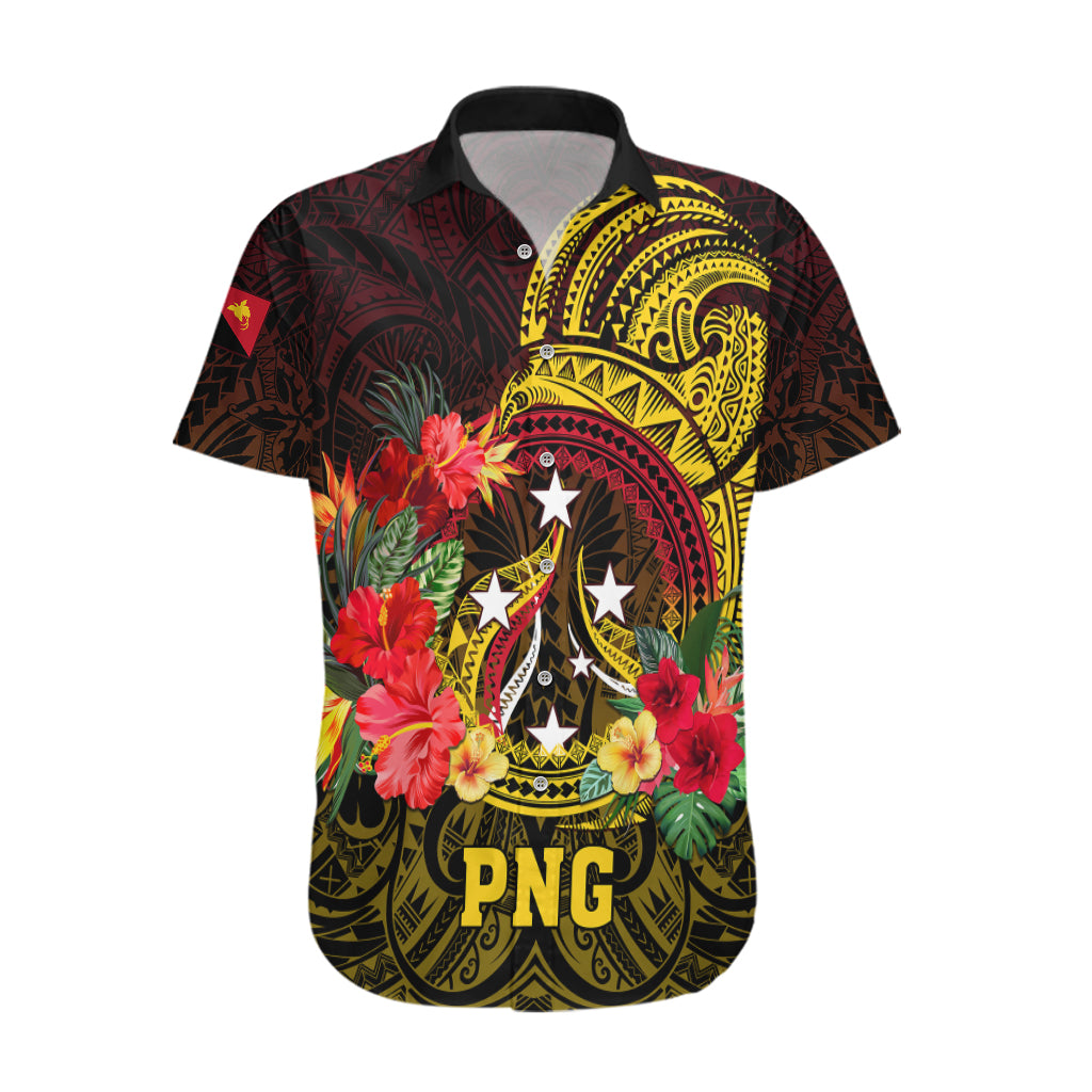 Papua New Guinea Hawaiian Shirt Coat Of Arms Tropical Flowers Polynesian Pattern LT05 Yellow - Polynesian Pride