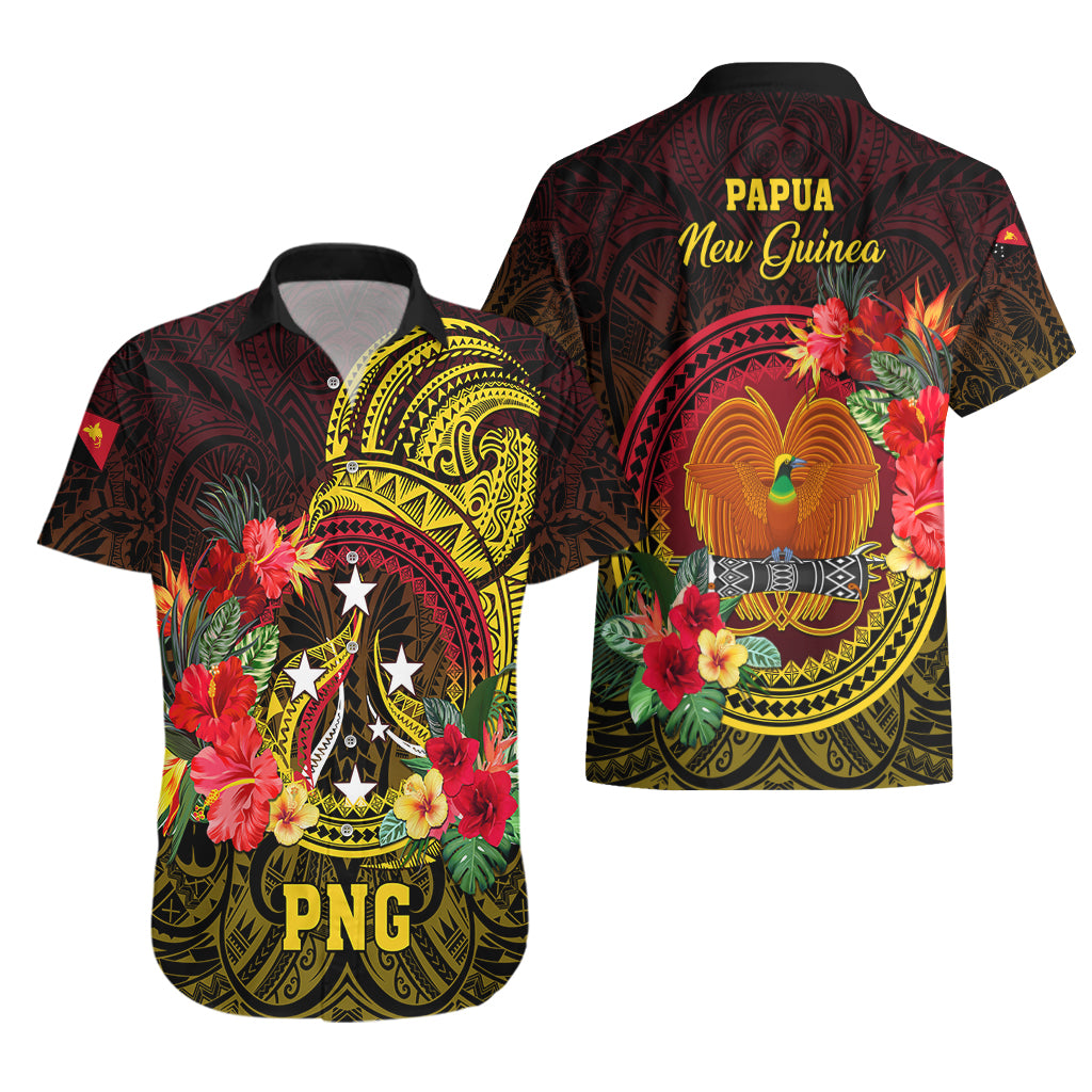 Papua New Guinea Hawaiian Shirt Coat Of Arms Tropical Flowers Polynesian Pattern LT05 - Polynesian Pride