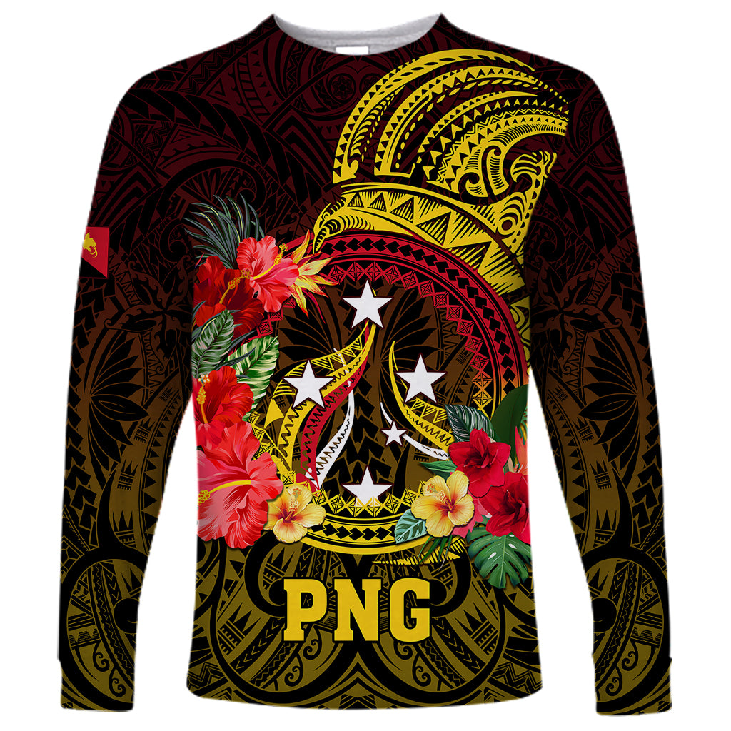 Papua New Guinea Long Sleeve Shirt Coat Of Arms Tropical Flowers Polynesian Pattern LT05 Unisex Yellow - Polynesian Pride