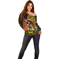 Papua New Guinea Off Shoulder Sweater Coat Of Arms Tropical Flowers Polynesian Pattern LT05 - Polynesian Pride