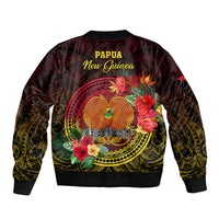 Papua New Guinea Sleeve Zip Bomber Jacket Coat Of Arms Tropical Flowers Polynesian Pattern LT05 - Polynesian Pride
