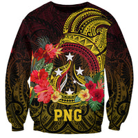 Papua New Guinea Sweatshirt Coat Of Arms Tropical Flowers Polynesian Pattern LT05 Unisex Yellow - Polynesian Pride