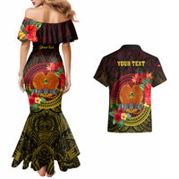 Personalized Papua New Guinea Couples Matching Mermaid Dress and Hawaiian Shirt Coat Of Arms Tropical Flowers Polynesian Pattern LT05 - Polynesian Pride
