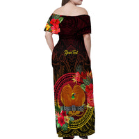 Personalized Papua New Guinea Family Matching Off Shoulder Maxi Dress and Hawaiian Shirt Coat Of Arms Tropical Flowers Polynesian Pattern LT05 - Polynesian Pride