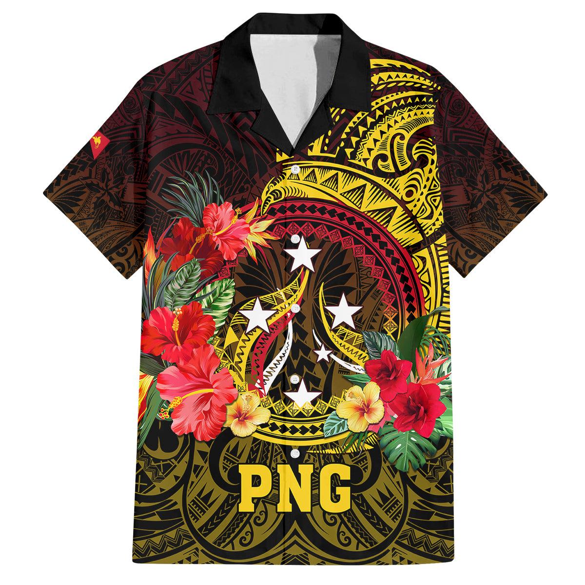 Personalized Papua New Guinea Family Matching Tank Maxi Dress and Hawaiian Shirt Coat Of Arms Tropical Flowers Polynesian Pattern LT05 Dad's Shirt - Short Sleeve Yellow - Polynesian Pride