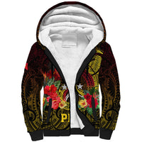 Personalized Papua New Guinea Sherpa Hoodie Coat Of Arms Tropical Flowers Polynesian Pattern LT05 Unisex Yellow - Polynesian Pride